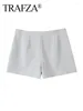 Short féminin Trafza High Waist Pleed A-Line Jupe Side Zipper Casual 2024 Summer Grey Wide Y2k