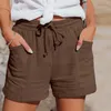 Shorts femininos de linho de algodão de verão de algodão Alta cintura calças curtas com bolsos esportes cortos básicos casuais pantalones