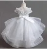 Girl's Dresses 4-12 Year Old Summer Wedding Flower Girl Dress Trailing Sequin Tulle Party Dress Embroidered Elegant Trailing Cake Dress Y240514