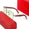Gröna mode solglasögon Rimless Designer Glasses Rektangel Metal Trä retro unisex med originallådor ram lunetter de soleil 229d