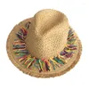 Breda randen hattar stråhatt mexikaner stjärna sombrero strand med färgglada tofs fedoras jazzs droppfartyg