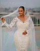 ASO EBI 2024 Ivory Illusion Mermaid Wedding Dress Flowers Lace Pärlor Luxuriska sexiga brudklänningar LF03