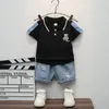 Vêtements Enfants Enfants Fashion d'été Bébé garçons vêtements dessin animé ours t-shirt short denim 2pcs / sets enfants tenues costumes costumes de sport décontracté