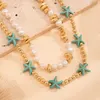 Naszyjniki wiszące 2pcs/set Bohemian Blue Starfish Pearl Naszyjnik dla kobiet Kpop naśladowanie Pearl Naszyjnik Aesthetic Beach Y2K Jewelry J240513