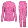 Women's Sleepwear Pink Leaf Pajamas Leaves Print 2 Piece Bedroom Pajama Set Women Long-Sleeve Trendy Oversize Nightwear