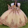 Rose Gold Sparkly Quinceanera Prom Dresses 2020 Moderne Sweetheart Lace Applique Paillins Ball Gown Tule Vintage Evening Party Sweet 16 264H