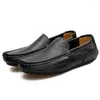 Casual Shoes Summer Men Genuine Leather Mens Loafers Moccasins Italian Breathable Slip On Boat Black JKPUDUN