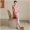 민족 의류 2023 전통 중국 꽃 치즈 삼 빈티지 만다린 칼라 Qipao 전국 이브닝 드레스 민속 스타일 쉬폰 DHG1T