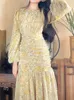 Vestidos casuais com estampa floral renda midi para mulheres roupas elegantes mangas compridas Festa de festa feminina feminina bodycon vestido verão 2024
