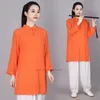 Ethnic Clothing 2024 Chinese Vintage Tai Chi Kungfu Performance Tops Pants Set Martial Arts Training Exercise Uniform Team