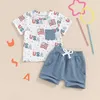 Set di abbigliamento 4 luglio Baby Boys Abbigliamento National Bandiera maglietta stampata Shorts Shorts Shorts Day Day Day Baby and Toddler Summer Clothing D240514
