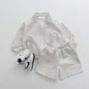 Roupas Conjuntos de roupas Summer Baby xadrez xadrez de salto solar garoto menino garotas finas zíper sólido de manga longa de manga longa calças médias 2pcs Jaqueta infantil