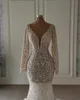 Элегантные свадебные платья русалки для женщин прозрачная шея с длинными рукавами для свадебного платья жемчужины жемчужины