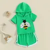 衣料品セット幼児の少年夏の衣装ビービー刺繍半袖フードトップス弾性ウエストショーツ2 PCS衣服