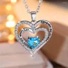 Colliers pendants Collier de coeur de pierre bleu cristal mignon bijoux de mariage vintage pour les femmes cadeaux de la fête des mères