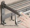 3Gray Towel Rack No Perforation Integrated Wall Mounted Bathroom Aluminum Alloy Storage Rack Double Folding Design Towel Rack