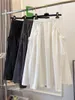 Kjolar sommar vintage fast färg elegant paraply kjol i mitten av längden grundläggande kvinnor 2024 elastisk casual y2k