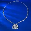 Hängen Wong Rain 925 Sterling Silver Lab Sapphire Gemstone Romantic Flower Pendant Halsband för kvinnors smycken Jubileumsgåvor