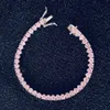 3mm 4mm tenniskedja armband rosa zirkonguldpläterad koppar hiphop smycken för män kvinnor fler storlek färg grossistanpass