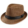 Geniş Memlu Şapkalar Erkek Güneş Şapk Basit Keten Nefes Alabilir Yaz Seyahat Seyahat Güneş Koruyucu Şerit Dekorasyonu Katlanabilir Saman