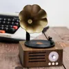 Vintage trumpet flower wood grain Bluetooth speaker with rotatable classic store decorations, sound system, radio, portable phonograph