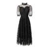 유럽과 미국 여성 2024 여름 새 스탠드 칼라 5/4 소매 메쉬 스팽글 패션 주름 드레스 xxl