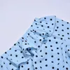 Kvinnors polos 2024 Summer Shoulder Short Crop Peplum Polka Dot Print Top Woman Pullovers Lapel White Shirt