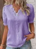 Womens Summer Top 2024 Solid Sexy VNeck Hollow Short Sleeve Shirt Fashion Splice Plus Size Blouse Loose Street Apparel 240506