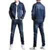Män en cowboy kostym våren smal passande koreansk version avslappnad trend social ungdom matchande kappkvalitet denim topp jeans 2 -stycken set 240428