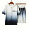Men's Tracksuits 2020 Summer Mens Set Korean Style Gradient Color Short Slve Hooded undershirt T Shirt+jogging Shorts Casual Men 2 piece set Y240508