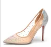 Lyxvarumärken Designer Dress Shoes Women 12cm High Heels Sandals Red-Bottoms Pumpar Rhinestone Crystal Pump Pointed Toe Thin Heeled 35-43
