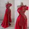 Kunder köpte ofta prom klänning en linje aftonklänningar röd en axel paljetter golvlängd tyll med fjäder 3d blomma pärlor sequi 239s