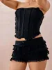 Frauen Shorts Frauen Spitzen Bloomer lässig Sommer geschichtete Rüschen elastische schwarze sexy kurze Hosen für Urlaub Strand Nachtclub Streetwear