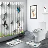 Douchegordijnen 3D zwart grijs geometrisch patroon gordijn Creative Cube Fashion Home Bath Mat Non-slip Tapijten Toiletmatten badkamer decor sets