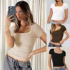 Y2K Summer Naked Women's Wear Slim Fit Square Neck Short Sleeve T-shirt Thread Knitted Shirt BM Top F51423