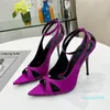 Designer -Spring Senaste Fashion Purple Satin Shallow Mouth Pointed Sandals Luxury Women039S UltraHigh Heel Buckle Thin Heel Roman Open