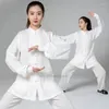 Ethnic Clothing 2024 Traditional Tai Chi Kungfu Training Exercise Tops Pants Set Vintage Cotton Linen Martial Arts Practice Performance