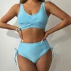 Frauen Badebekleidung hohe taillierte sexy Bikini -Set zweiteilige Badeanzüge Retro Ruched Push Up BH Tops Drawess Höschen Frauen Strandkleidung Baden