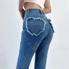 Jeans femininos High TVVovvin Girl Spicy Garota elástica Slim Ragged Pocket Small Foot Feminino Bolsa Hip Sexy Lápis Calças XPEF