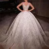 Charming Ball Gown Wedding Dresses Spaghetti Sequins Beads Appliques Bridal Pleat Sweep Train Backless Customized Robe Despecisl