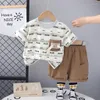 Ensembles de vêtements pour enfants 2024 Vêtements pour bébé d'été 1 à 2 ans Casual Full Imprimé La lettre rayée courte t-shirts à manches courtes Shorts garçons tenues