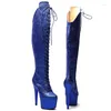 Boots Leecabe 17CM/7inches Shiny Pole Dancing Shoes Chunky Platform High Party Knee 5B