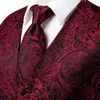 Giubbotto da uomo in seta da 4pc hi-tie con cravatta abbondante abbondante abbigliamento formale giacca senza maniche borgogna paisley walet 240513