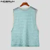 Men Tops Tops Patchwork Mesh Transparent Lace Streetwear O-Neck Vêtes sans manches