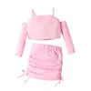Комплекты одежды маленькая девочка юбка наряд 2pcs Летняя одежда набор холодных плечевых топов с длинным рукавом с мини -костюмами