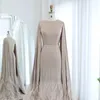 Robes de fête Jancember Dubai Mermaid Nude Evening with Cape Sleeves Rouffles Arabe Women Robes de mariée SZ440