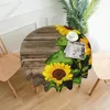 Tischtuch Tischdecke Herbst Sonnenblumen Holzmuster wasserdichte waschbare runde Abdeckung für Esszimmer Küchendekoration