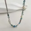 Bärade halsband Natural Stone Blue Crystal Necklace Womens Barock Clavik Chain Summer Imitation Pearl Exquisite Necklace D240514