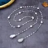 Naszyjniki wiszące g-g naturalne białe keshi baroque perel c od bruku złoty kolor platowany kryształowy łańcuch długi naszyjnik 49 '„dla kobiet