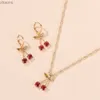 Örhängen halsband utsökt guldkristall körsbärsblomma örhängen blomma smycken set söt stenhalsband och örhängen xw